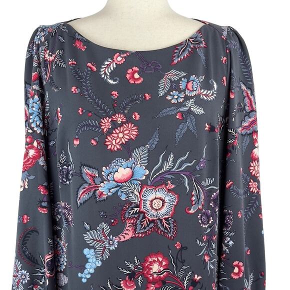 LOFT NOUVEAU GARDEN FLORAL LONG SLEEVE CASUAL SHIFT DRESS IN GRAY WOMEN'S SIZE 8 - Picture 10 of 15